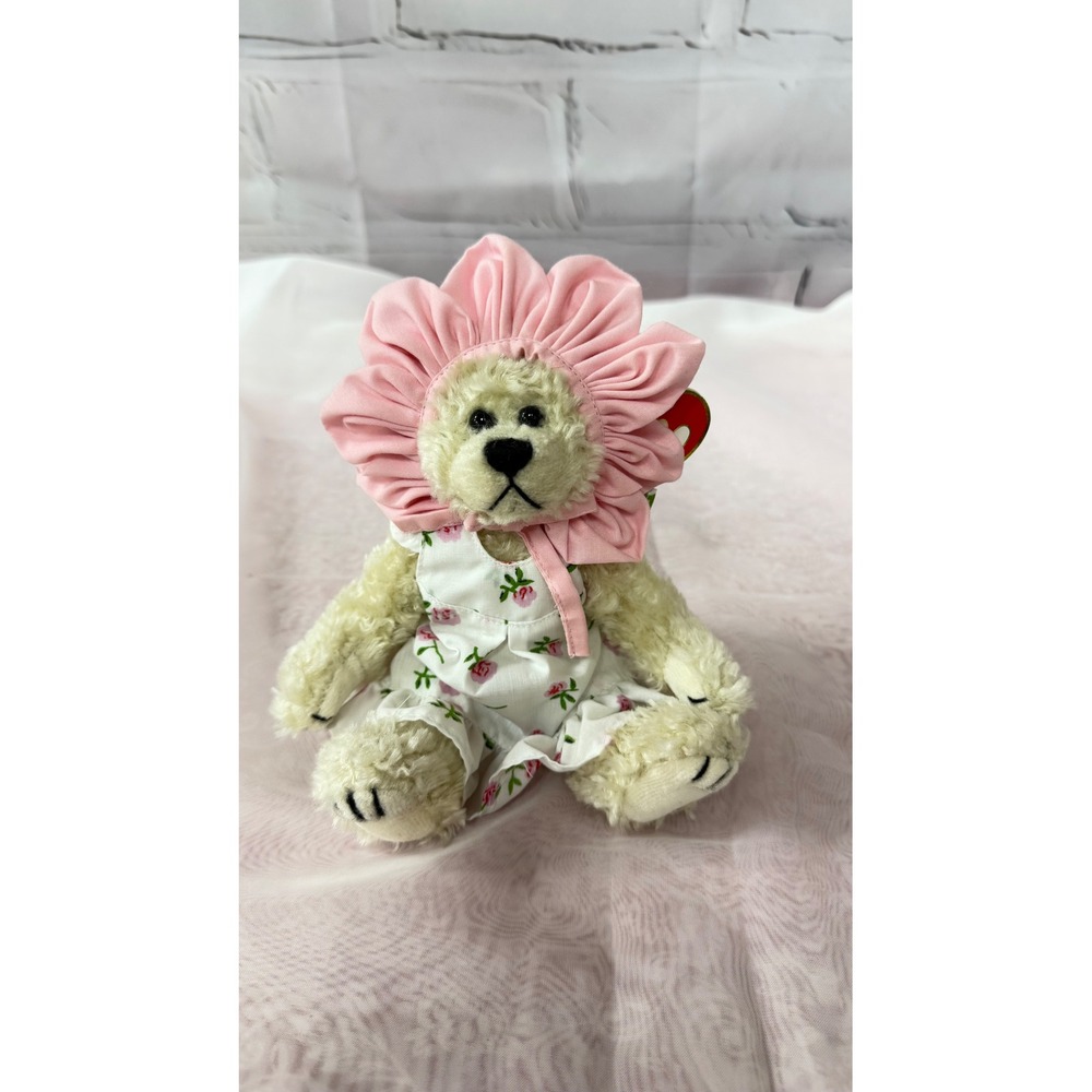 Ty Attic Treasures Rosalie Bear Plush Pink Flower Bonnet Floral Dress 6068